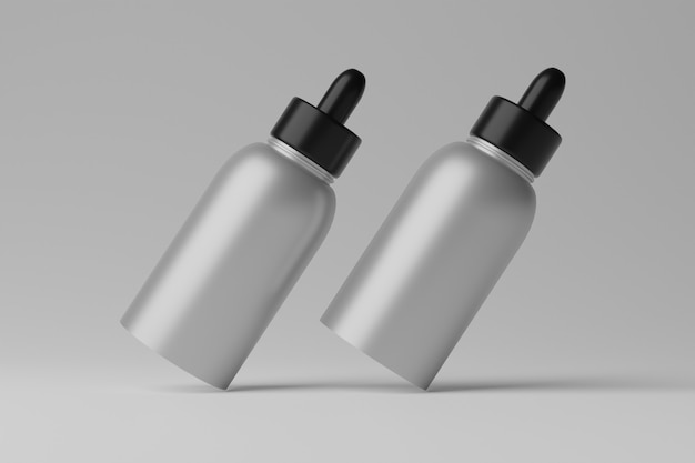 3D illustratie lege flessen mockup op grijze achtergrond