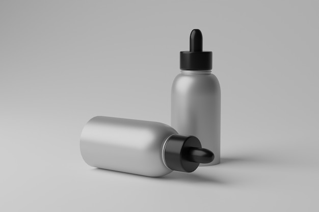 3D illustratie lege flessen mockup op grijze achtergrond
