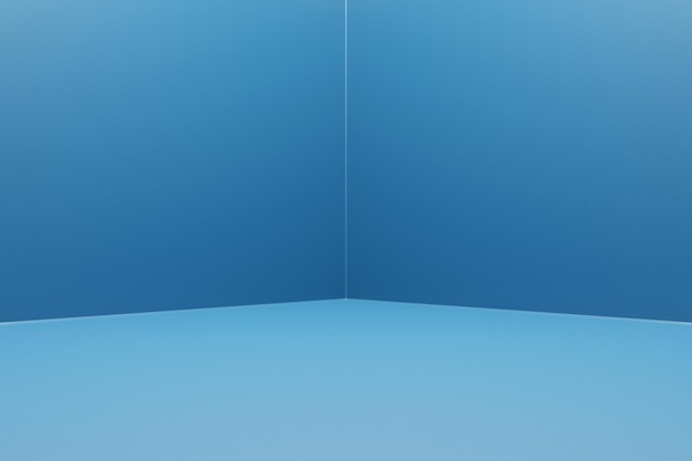 3d illustratie lege ruimte verlicht door licht met blauwe muren en vloer