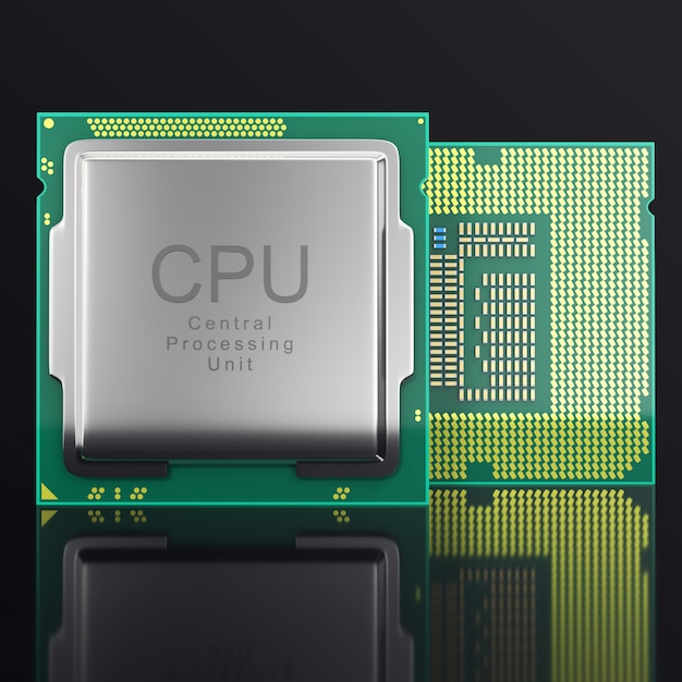 3d illustratie moderne multicore cpu op zwarte
