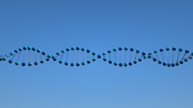 3D illustratie, moleculaire keten, dna-genetica, celstructuur. 3D-afbeelding