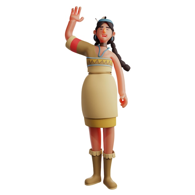 3D-illustratie Mooie Cartoon Indian Girl 3D-personage zwaaiend in traditionele kostuums