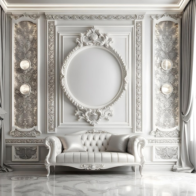 3D illustratie ontwerp interieur muur frame luxe witte Royal Sofa