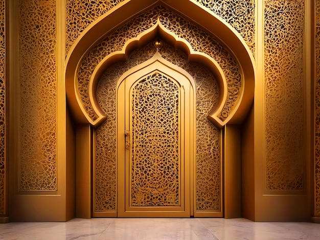 3d illustratie poort ingang islamitische ornament goud textuur voor de achtergrond ramadan hoge resolutie