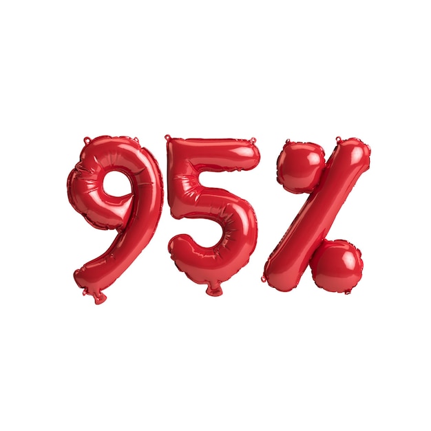 3d illustratie rode ballonnen vorm 95 geïsoleerd op een witte achtergrond