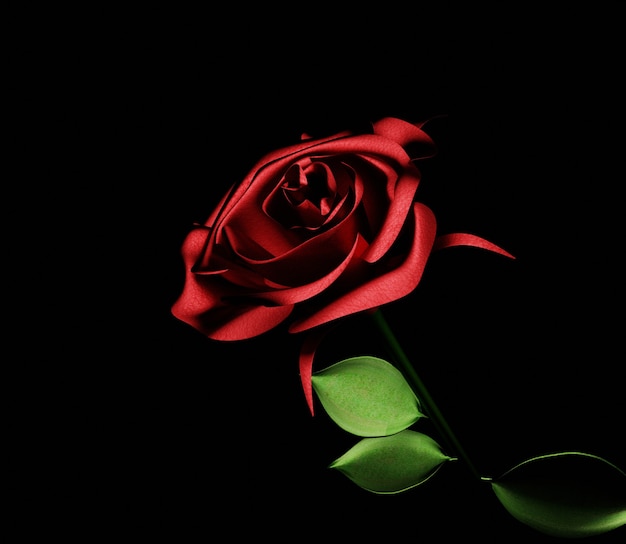 Foto 3d illustratie rode roos eenvoudige bloem zoete achtergrond