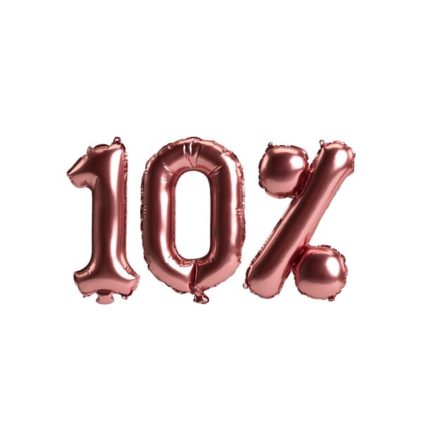 3d illustratie rose gouden ballonnen vorm 10 geïsoleerd op een witte achtergrond