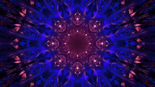 3D illustratie samenvatting van fantastische sci fi ronde gateway met gloeiende cellen in de vorm van bloem in blauw en roze neonlichten