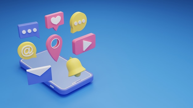 3d illustratie smartphone sociale media pictogram symbool achtergrond kopie ruimte