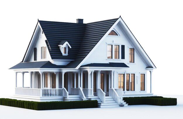 Foto 3d-illustratie uitzicht op huismodel en moderne stijl twee verdiepingen tellend huis 3d-rendering op witte achtergrond