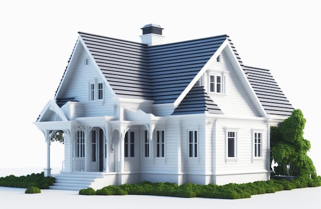 3D-illustratie Uitzicht op huismodel en moderne stijl twee verdiepingen tellend huis 3D-rendering op witte achtergrond