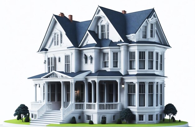 3D-illustratie Uitzicht op huismodel en moderne stijl twee verdiepingen tellend huis 3D-weergave op witte achtergrond