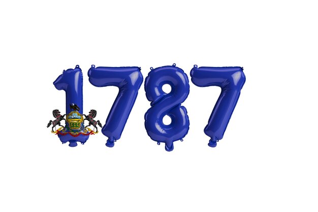 Foto 3d illustratie van 1787 ballon met pennsylvanië vlag kleuren geïsoleerd op een witte achtergrond