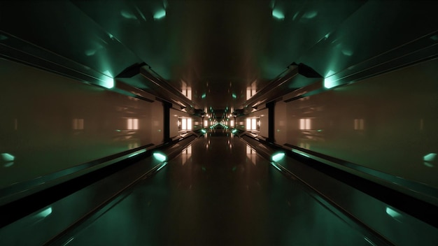 3d illustratie van 4K UHD donkere tunnel met neonlichten