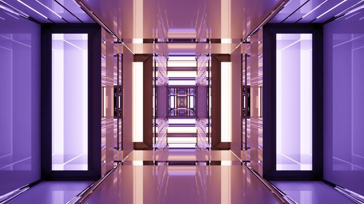 3d illustratie van 4K UHD sci-fi passage met paarse lichten