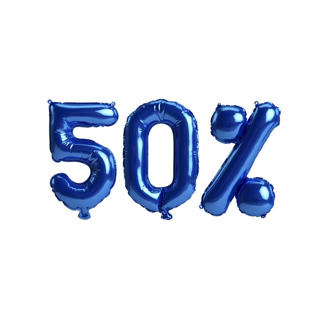 3d illustratie van 50 procent blauwe ballonnen geïsoleerd op een witte achtergrond