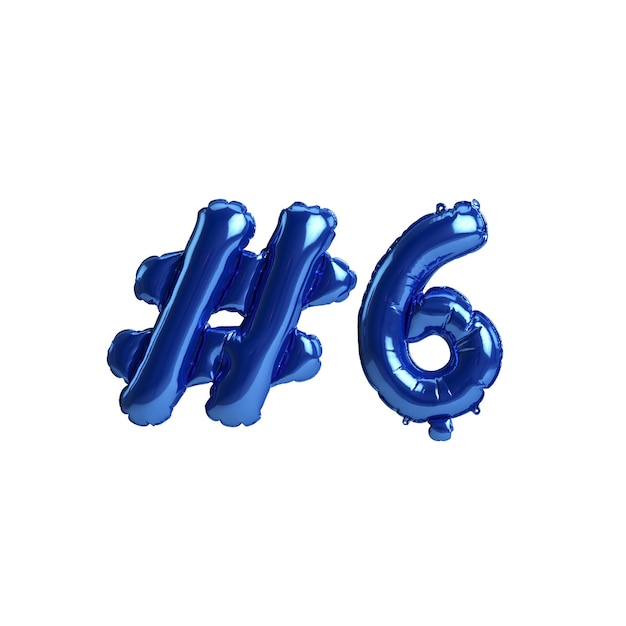 3D illustratie van 6 hashtag blauwe ballonnen geïsoleerd op een witte achtergrond