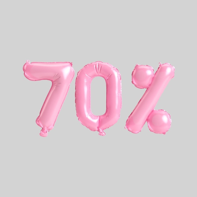 3d illustratie van 70 procent roze ballonnen geïsoleerd op background