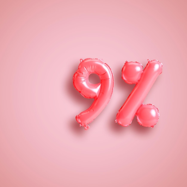3D illustratie van 9 procent ballonnen te koop Valentijnsdag producten geïsoleerd op de achtergrond