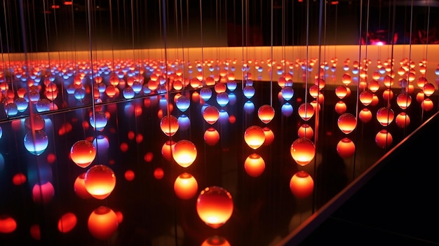 3D-illustratie van abstracte achtergrond met bokeh-lichten en glazen ballen