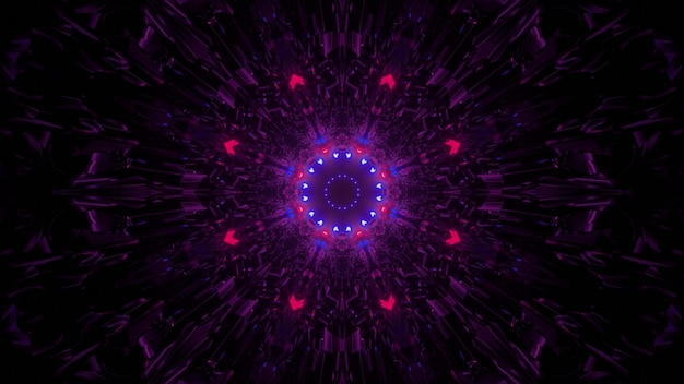3d illustratie van abstracte achtergrond van levendige ronde gevormde tunnel met kleurrijke neonverlichting