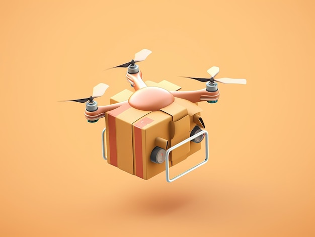 3D-illustratie van bezorgdrone online bezorgdienst drone geïsoleerd
