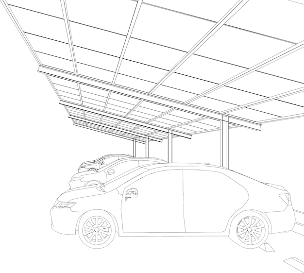 3D illustratie van carport op zonne-energie