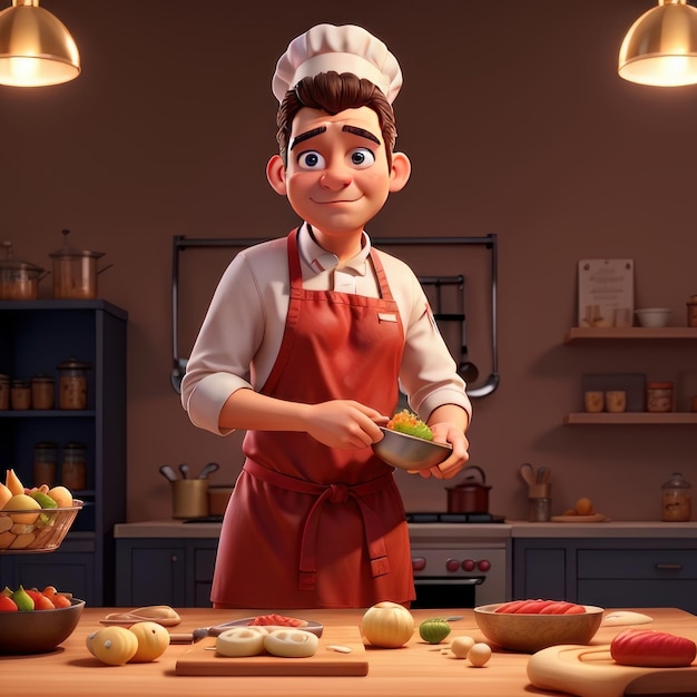 3D-illustratie van chef-kok generatieve AI