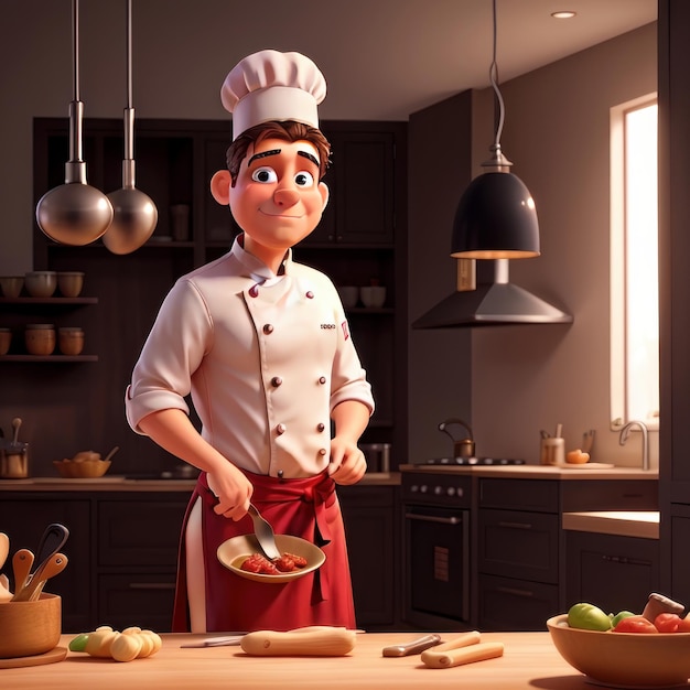 3D-illustratie van chef-kok generatieve AI