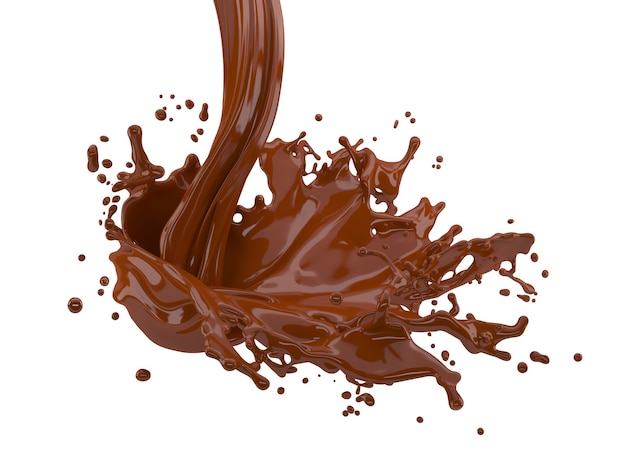 3D-illustratie van chocolade splash op witte achtergrond met clipping pad