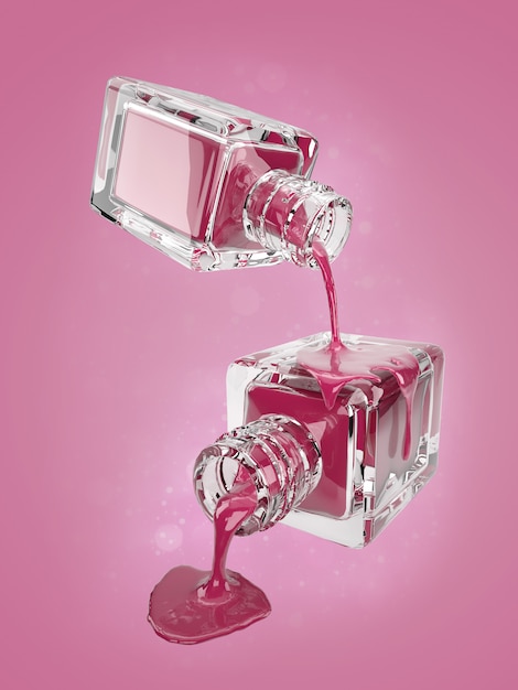 3D illustratie van cosmetische glazen fles met roze druppels