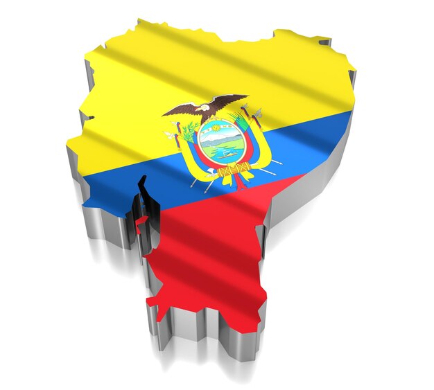 Foto 3d-illustratie van de grenzen van ecuador en de vlag