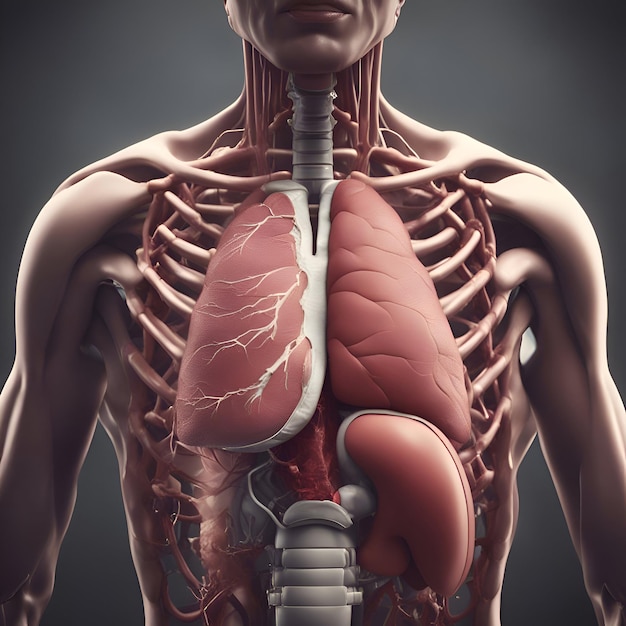 3D-illustratie van de mannelijke anatomie de longen en het hart