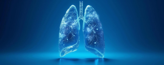 Foto 3d-illustratie van de menselijke longen op een blauwe achtergrond
