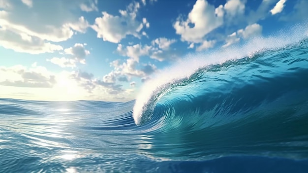 3D illustratie van de oceaan geïsoleerd met wolken Reizen en vakantie achtergrond mooie surfen golven