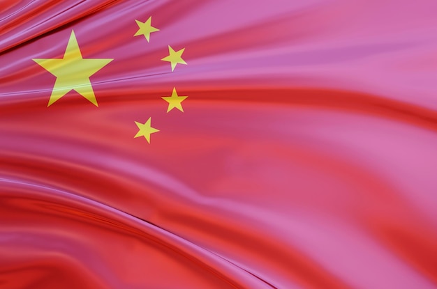 3d illustratie van de vlag van china op glanzende golvende stof