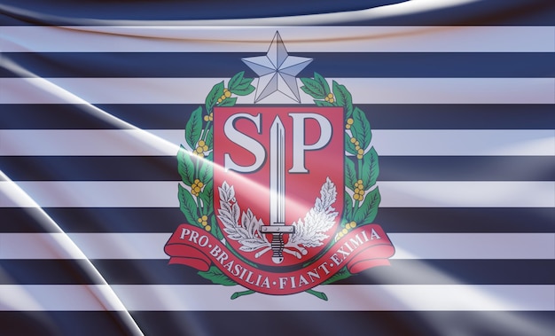 3d illustratie van de vlag van de staatsgouverneur van sao paulo op golvende stof