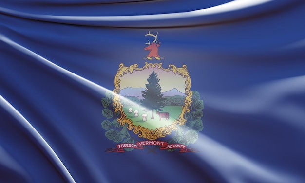 3d illustratie van de vlag van vermont op golvende stof