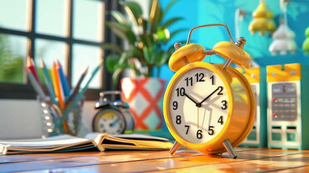 Foto 3d-illustratie van de werkagenda, het tijdbeheerplan, de deadline met checklist en de wekker, het concept van de werkprogramma, het tijdbenaderingplan, de tijdbeheerplanning, de deadlinelist en de klok.