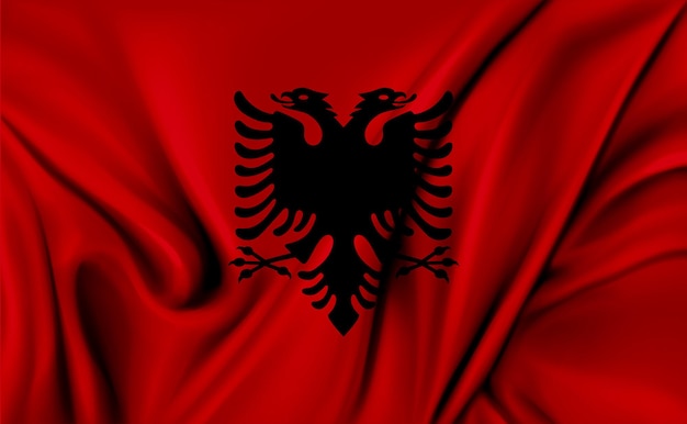 Foto 3d illustratie van de zwaaiende textuur van de vlag van albanië