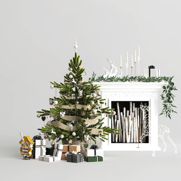 3d illustratie van decoratie dennenboom kerstmis geïsoleerd op een witte achtergrond