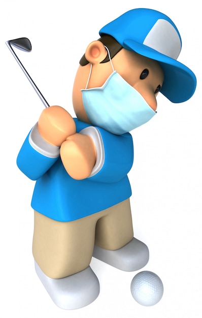 3D illustratie van een cartoon golfer