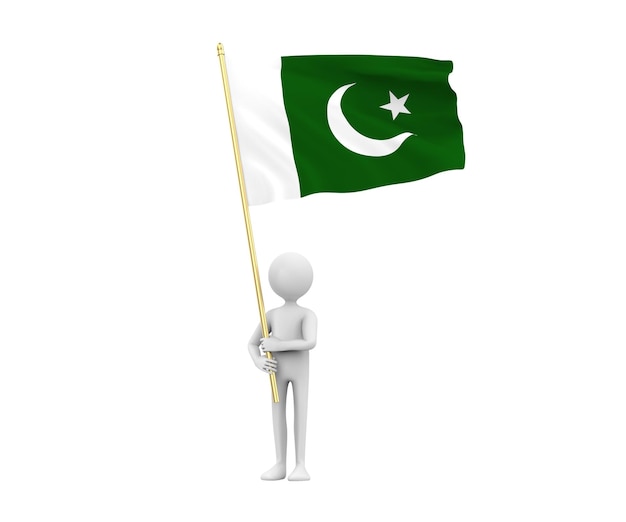 3D illustratie van een cartoon man met de nationale vlag van Pakistan