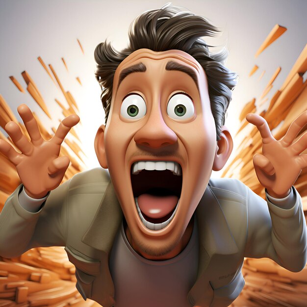 3D-illustratie van een cartoon personage met een paniek uitdrukking