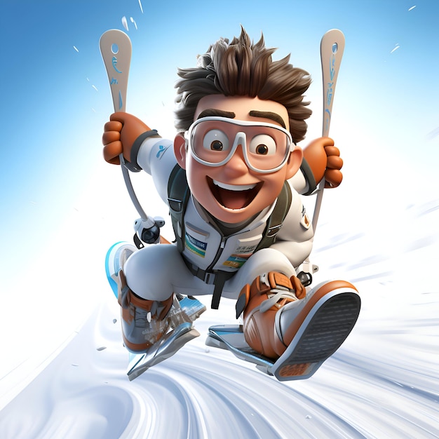 Foto 3d-illustratie van een cartoon personage met schaatsen en bril