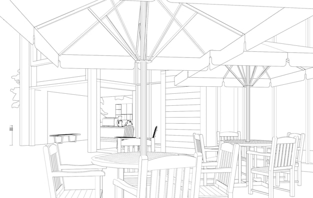 3D-illustratie van een coffeeshop