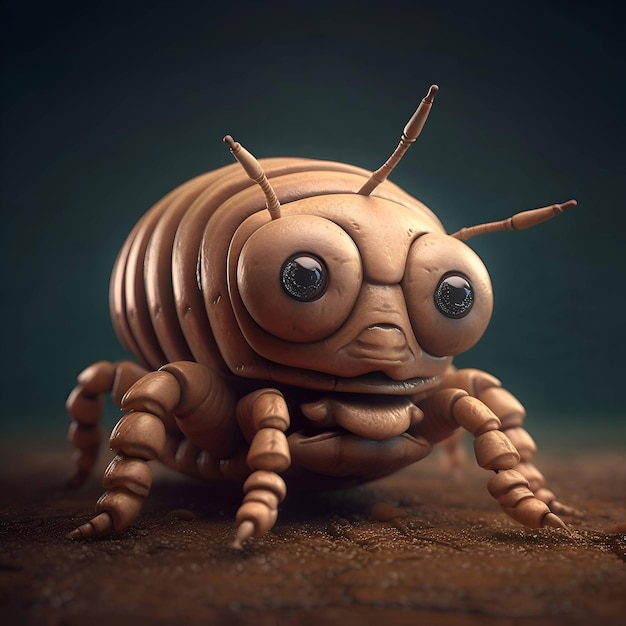 3D illustratie van een crawler bug op een houten oppervlak