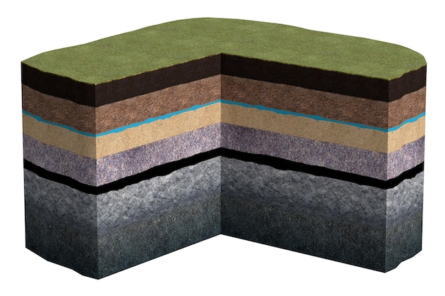 Foto 3d illustratie van een deel van de aarde klei zand water steen olie geïsoleerd mock up