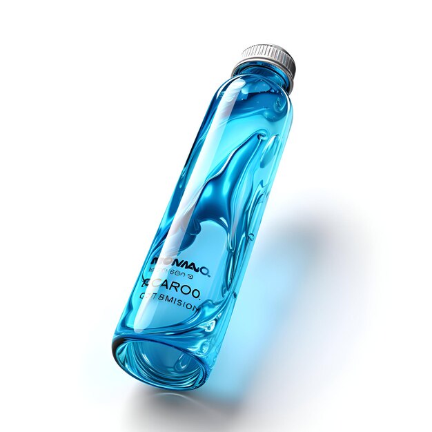 Foto 3d-illustratie van een fles blauw water op witte achtergrond