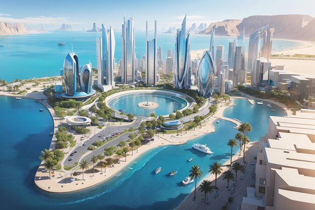 3D-illustratie van een futuristische stad